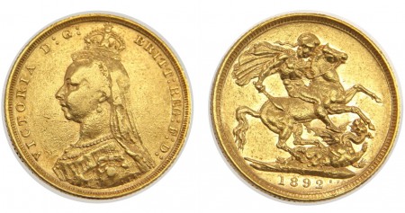 295 EUR 1 Libra 1892  Gran Bretania  Oro 917   7,98 gr